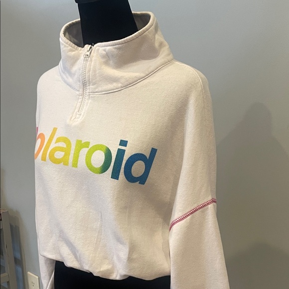 Polaroid Women's Multicolor Logo White Sweatshirt cropped small - Picture 2 of 2